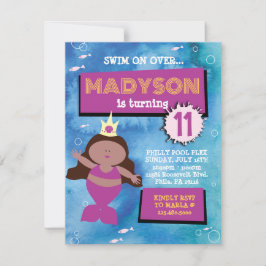 マーメイドパーティーブルー絞り染めシーライフ誕生日パーティー 招待状