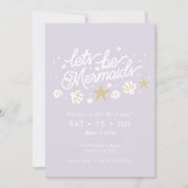 マーメイドパーティー薄紫&ギンガムガールズ誕生日 招待状 (正面)