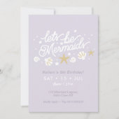 マーメイドパーティー薄紫&ギンガムガールズ誕生日 招待状 (正面)