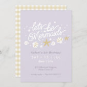 マーメイドパーティー薄紫&ギンガムガールズ誕生日 招待状 (正面/裏面)