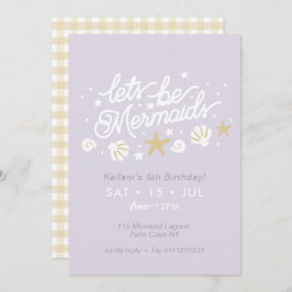 マーメイドパーティー薄紫&ギンガムガールズ誕生日 招待状