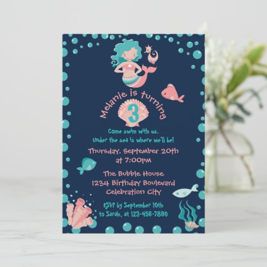 マーメイドパーティー | 女子の三歳の誕生日パーティー 招待状 (スタンド正面)