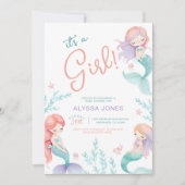 マーメイドパープルとティール（緑がかった色）ベビーシャワー招待状 招待状 (正面)