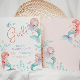 マーメイドパープルとティール（緑がかった色）ベビーシャワー招待状 招待状