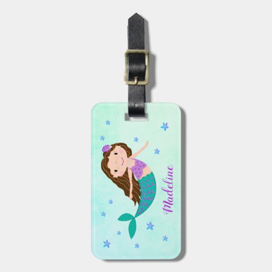 マーメイドパープルグリッター名 ラゲッジタグ (正面縦)