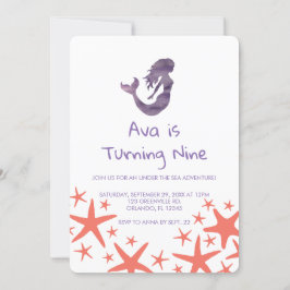マーメイドパープルスターフィッシュ誕生日招待状 招待状