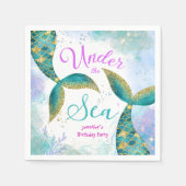 マーメイドパープルティール(緑がかった色)ガールズバースデーパーティー スタンダードカクテルナプキン (正面)