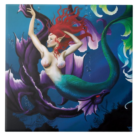 マーメイドパープルドラゴンフレンドシップファンタジー タイル (正面)