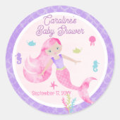 マーメイドパープルピンクの水色ベビーシャワーのお気に入り ラウンドシール (正面)