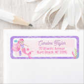 マーメイドパープルピンク水彩赤ちゃんシャワー ラベル (インサイチュ)