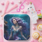 マーメイドパープルヘア ペーパープレート (パーティー)