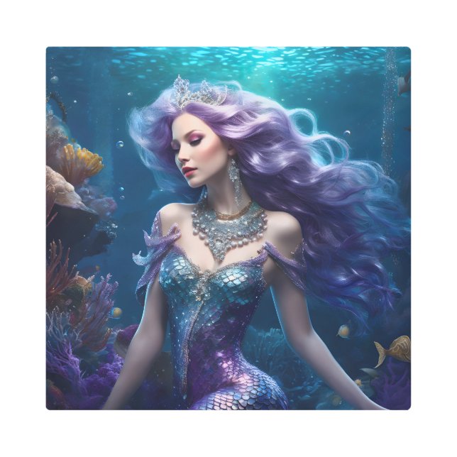 マーメイドパープルヘア メタルプリント (正面)