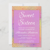 マーメイドパープル、ピンクとイエロースウィート16誕生日 招待状 (正面)