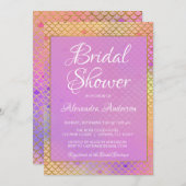 マーメイドパープル、ピンクとイエローブライダルシャワー 招待状 (正面/裏面)