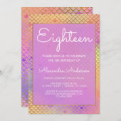 マーメイドパープル、ピンクとイエロー18誕生日 招待状 (正面/裏面)