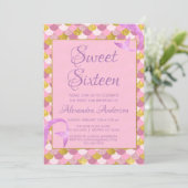マーメイドパープル、ピンクと金ゴールドスウィート16誕生日 招待状 (スタンド正面)