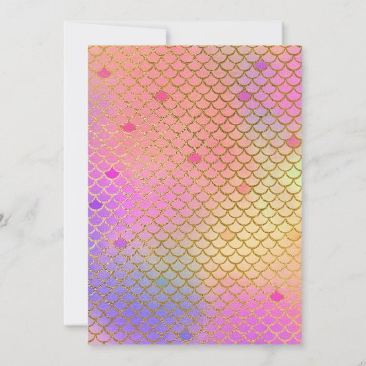 マーメイドパープル、ピンクと黄色の任意の年齢誕生日 招待状 (裏面)