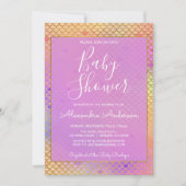 マーメイドパープル、ピンク&イエローガールのベビーシャワー 招待状 (正面)