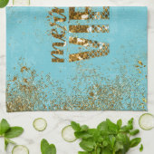 マーメイドビベス – 金ゴールドグリッタータイポグラフィオンティール(緑がかった色) キッチンタオル (折り畳み)