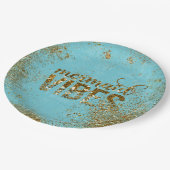 マーメイドビベス – 金ゴールドグリッタータイポグラフィオンティール（緑がかった色） ペーパープレート (アングル)