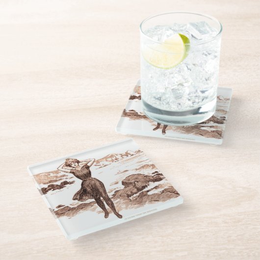 マーメイドビーチギブソンガールビクトリアンアンティーク ガラスコースター (アングル)