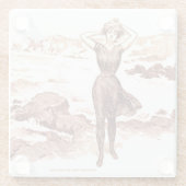 マーメイドビーチギブソンガールビクトリアンアンティーク ガラスコースター (裏面)