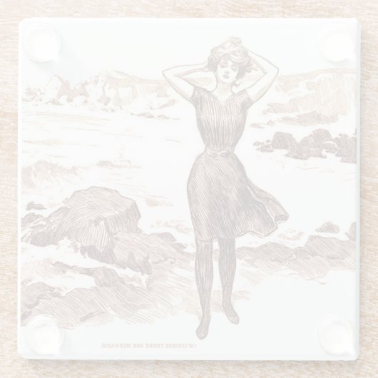 マーメイドビーチギブソンガールビクトリアンアンティーク ガラスコースター (裏面)