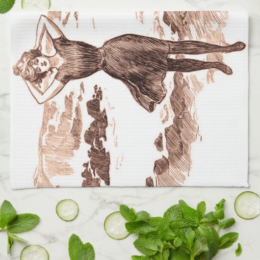 マーメイドビーチギブソンガールビクトリアンアンティーク キッチンタオル (折り畳み)