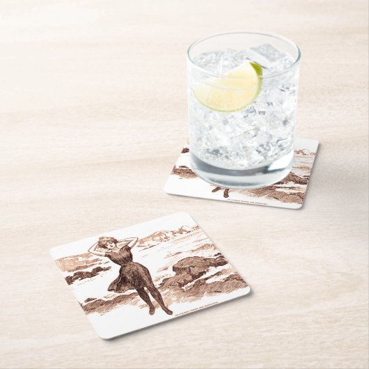 マーメイドビーチギブソンガールビクトリアンアンティーク スクエアペーパーコースター (インサイチュ)