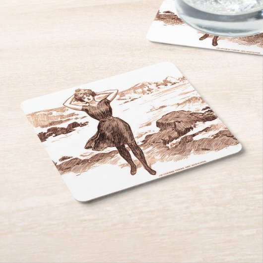 マーメイドビーチギブソンガールビクトリアンアンティーク スクエアペーパーコースター (アングル)