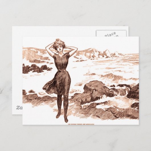 マーメイドビーチギブソンガールビクトリアンアンティーク ポストカード (正面/裏面)