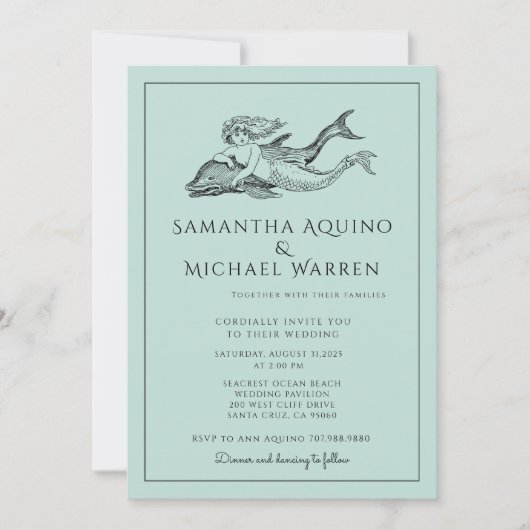 マーメイドビーチブルー結婚式招待状 招待状 (正面)