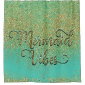 マーメイドビーブカスケーディング金ゴールドグリッターティール（緑がかった色）アクア シャワーカーテン (正面)