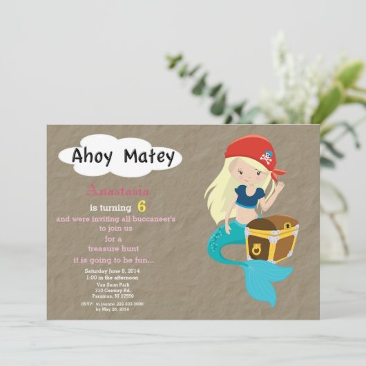 マーメイドピレートトレジャー狩り誕生日招待状 招待状 (スタンド正面)