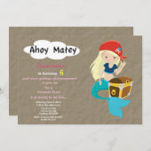 マーメイドピレートトレジャー狩り誕生日招待状 招待状 (正面/裏面)
