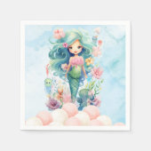 マーメイドピンクお洒落ブルーバースデーパーティナプキン スタンダードカクテルナプキン (正面)