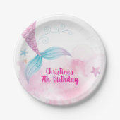 マーメイドピンクかわいい誕生日紙プレート ペーパープレート (正面)