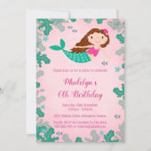 マーメイドピンクアンダーザシー誕生日招待状 招待状 (正面)