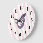マーメイドピンクストライプ名門私立校風の色の大きな時計 ラージ壁時計 (傾斜)