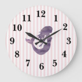 マーメイドピンクストライプ名門私立校風の色の大きな時計 ラージ壁時計 (正面)