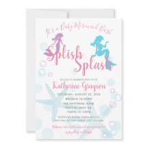 マーメイドピンクティール（緑がかった色）ガールベビーシャワー招待状