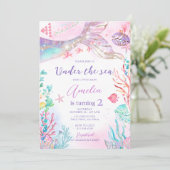 マーメイドピンクパープルアンダーザシー誕生日 招待状 (スタンド正面)