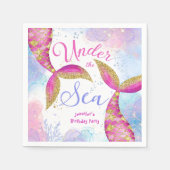 マーメイドピンクパープルガールズバースデーパーティー スタンダードカクテルナプキン (正面)