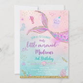マーメイドピンクパープルザシー誕生日 招待状 (正面)
