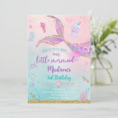 マーメイドピンクパープルザシー誕生日 招待状 (スタンド正面)