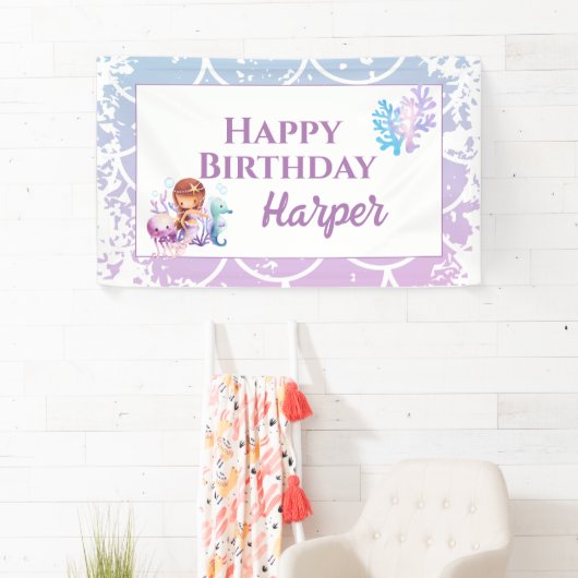 マーメイドピンクパープルザシー誕生日 横断幕 (インサイチュ)