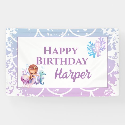 マーメイドピンクパープルザシー誕生日 横断幕 (横)