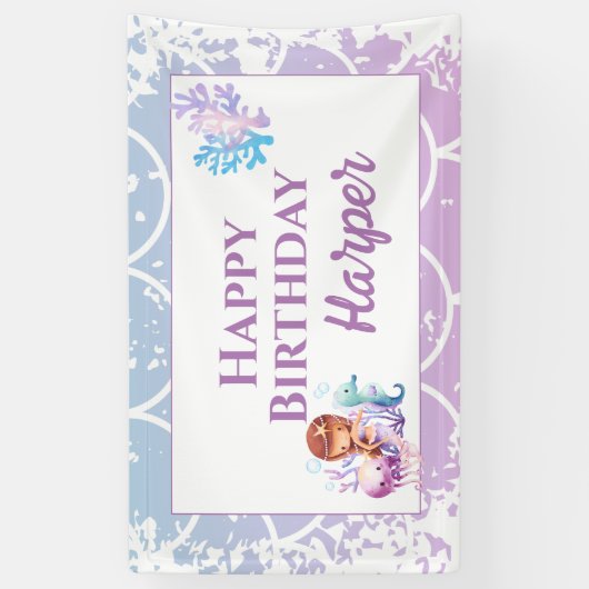 マーメイドピンクパープルザシー誕生日 横断幕 (縦)