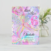 マーメイドピンクパープルダイビング6誕生日 招待状 (スタンド正面)