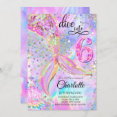 マーメイドピンクパープルダイビング6誕生日 招待状 (正面/裏面)